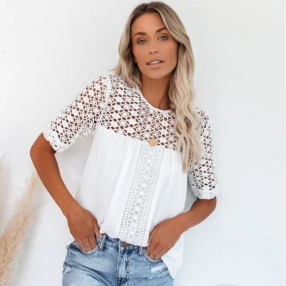 Vici Tops - Vici RUSSIAN RIVER CROCHET PANEL BLOUSE